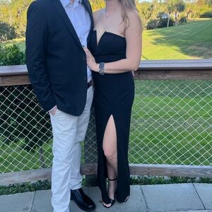 Lulus Formal Black Strapless Dress with Slit